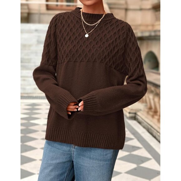 Women Oversized Cable Knit Sweater Chunky Long Sleeve Crewneck Winter Top - Picture 8 of 8